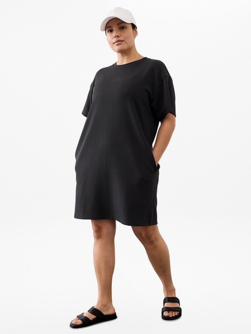 Athleta Seasoft Tee Dress Black Size XL Relaxed Fit Soft Travel Casual